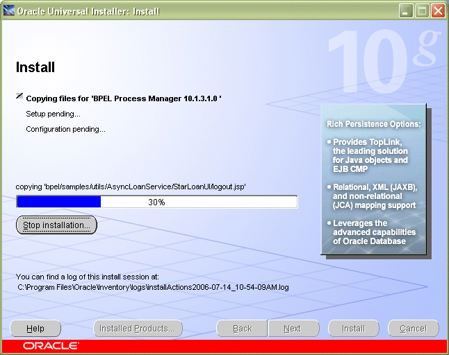 Install (in progress) screen