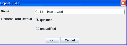Export WSDL dialog box Export WSDL dialog box