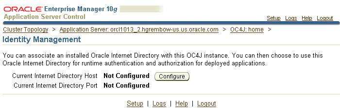 Application Server Control Console Infrastructure Page