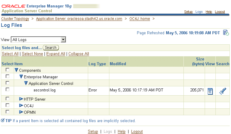 Enterprise Manager View Logs Search Results Enterprise Manager View Logs Search Results