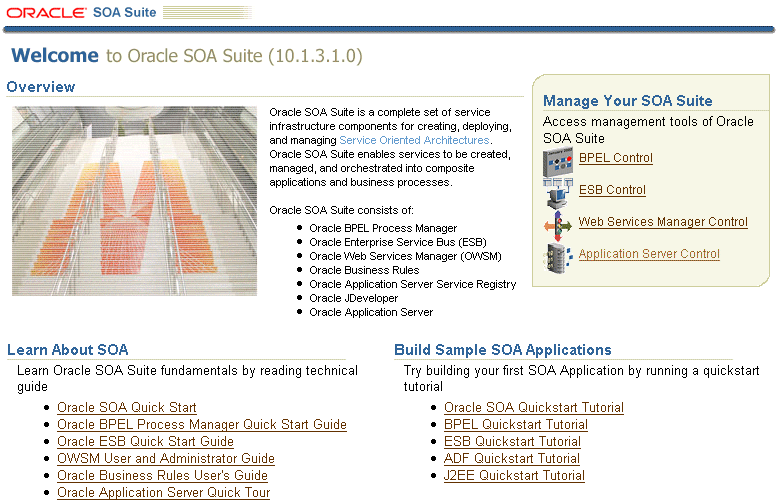 Oracle Application Server Welcome page