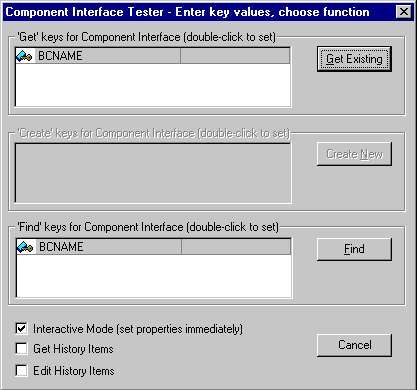 Component Interface Tester dialog box Component Interface Tester dialog box