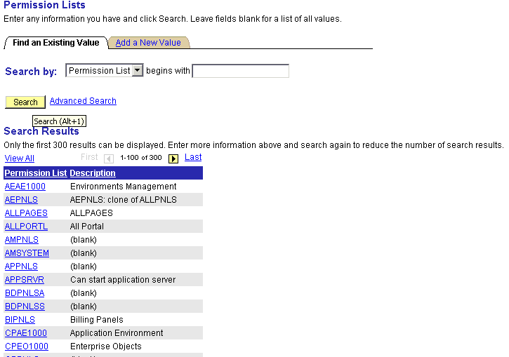 Permission List pane Permission List pane