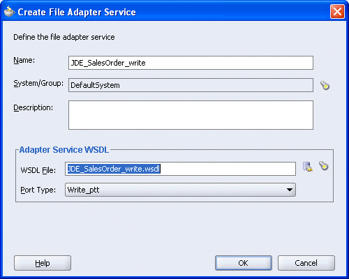Create File Adapter Service dialog box Create File Adapter Service dialog box