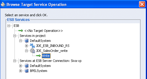 Browse Target Service Operation window Browse Target Service Operation window
