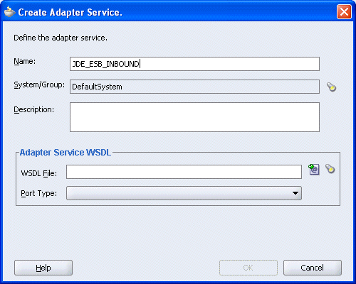 Create Adapter Service dialog box Create Adapter Service dialog box