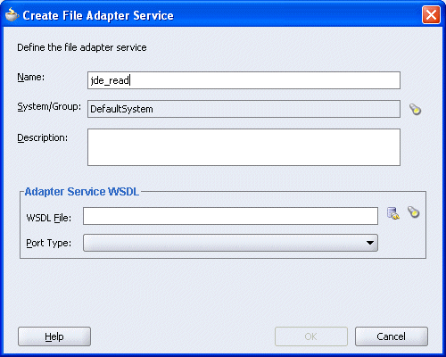 Create File Adapter Service dialog box Create File Adapter Service dialog box