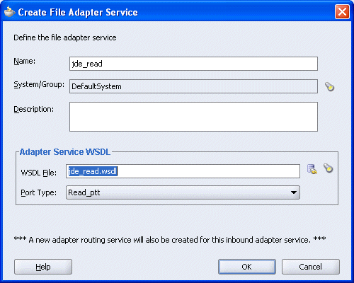 Create File Adapter Service dialog box Create File Adapter Service dialog box