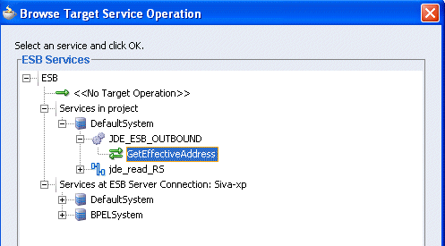 Browse Target Service Operation window Browse Target Service Operation window