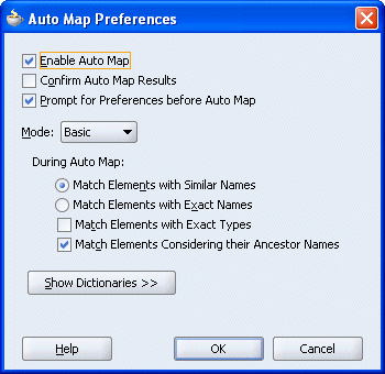Auto Map Preferences dialog box Auto Map Preferences dialog box