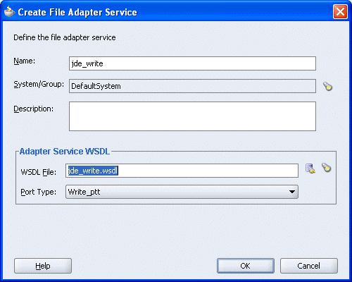 Create File Adapter Service dialog box Create File Adapter Service dialog box