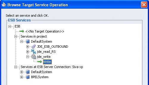 Browse Target Service Operation window Browse Target Service Operation window
