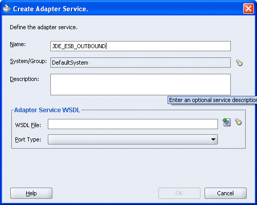 Create Adapter Service dialog box Create Adapter Service dialog box