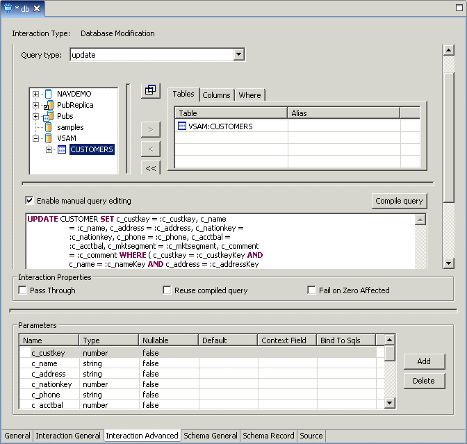The Interaction Advanced tab in Oracle Studio