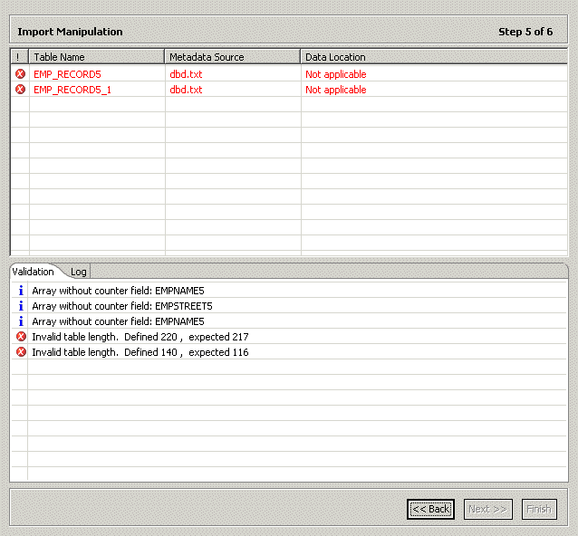 Validation errors in imported tables which needs resolving