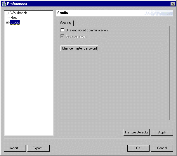Studio Preferences screen, used to set preferences