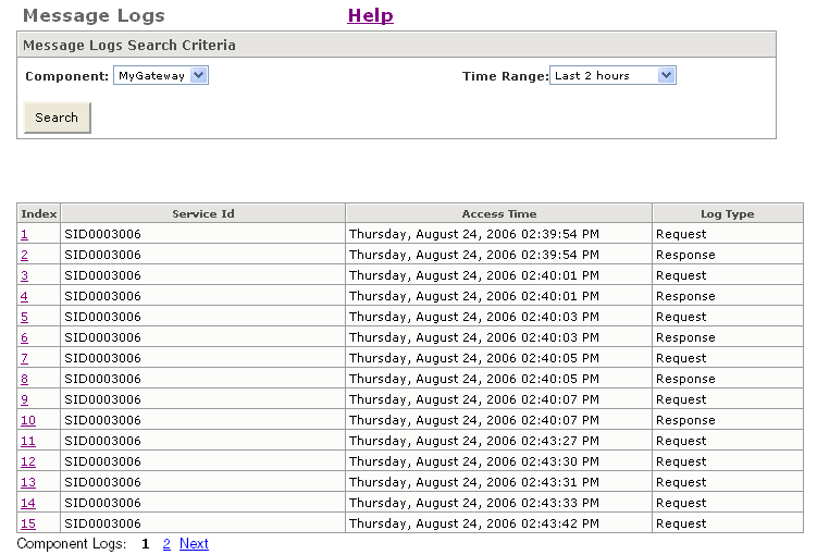 Message Logs page