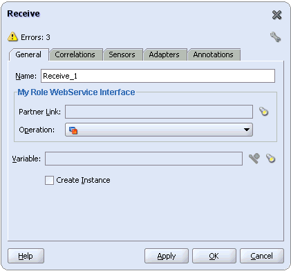 Receive dialog box