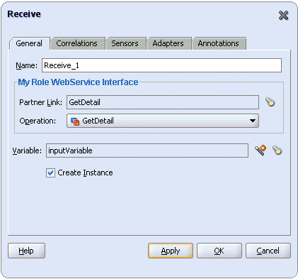 Receive dialog box