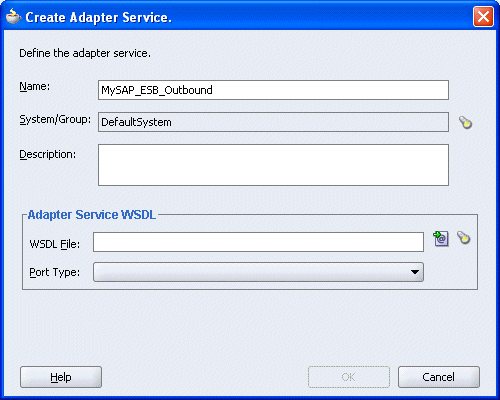 Create Adapter Service dialog box