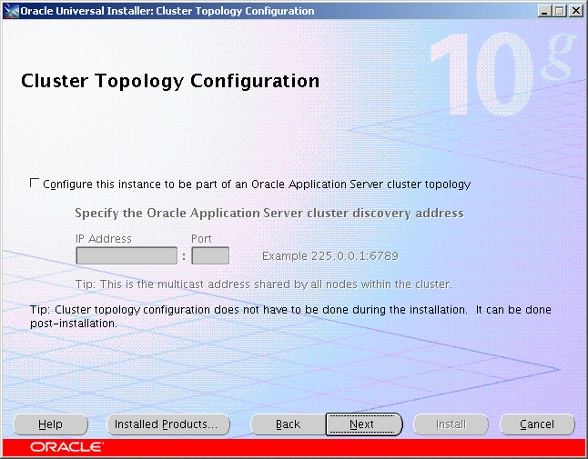 Cluster Topology Configuration screen