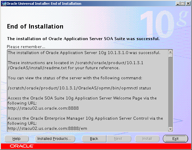 End of installation screen End of installation screen
