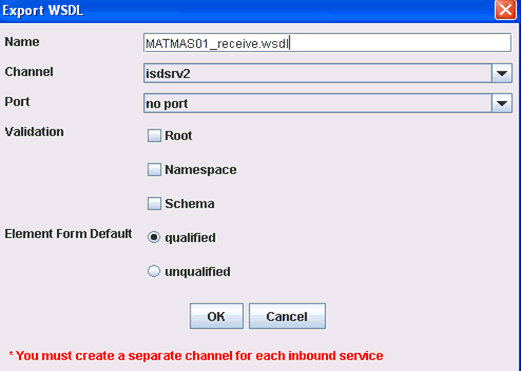 Export WSDL dialog box Export WSDL dialog box