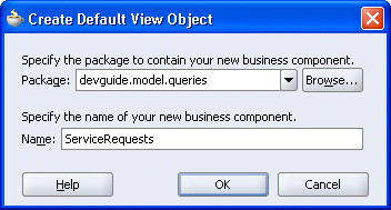 Image of Create Default View Object dialog