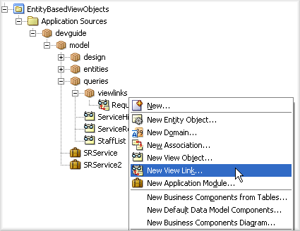 Image shows context menus in Application Navigator