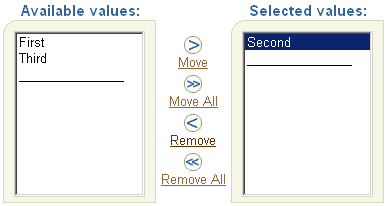Shuttle showing available list and selected list of items