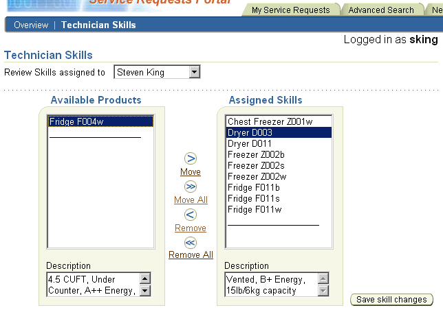 Descriptions of selected items in shuttle