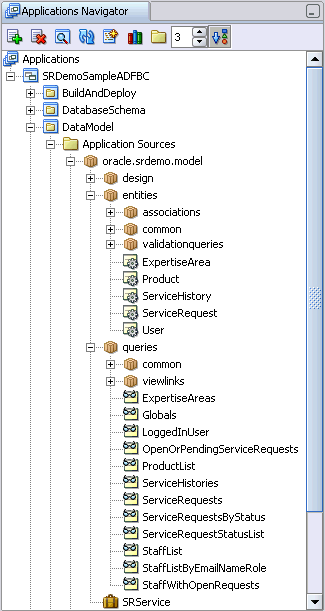 Image shows Application Navigator and model layer