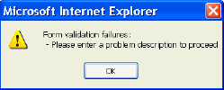 This images shows validation error in separate dialog.