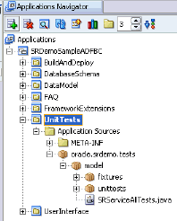 This image shows SRDemo Unit tests in JDeveloper.