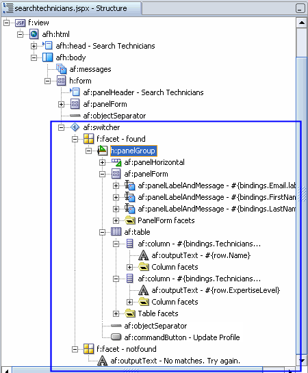 Image of Structure window for switcher component