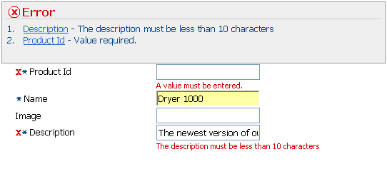 Messages display at the top of the page and below components