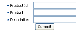 Create product form to enter ID, name, and description