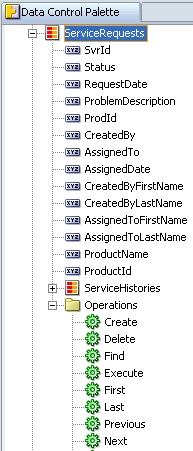 Navigation operations in the Data Control Palette