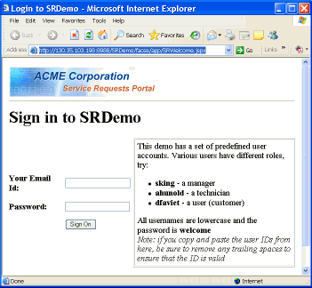 This image shows the SRDemo Login page.
