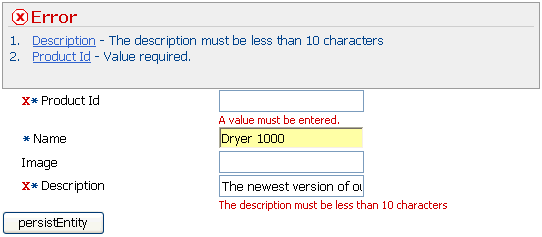 Messages display at the top of the page and below components