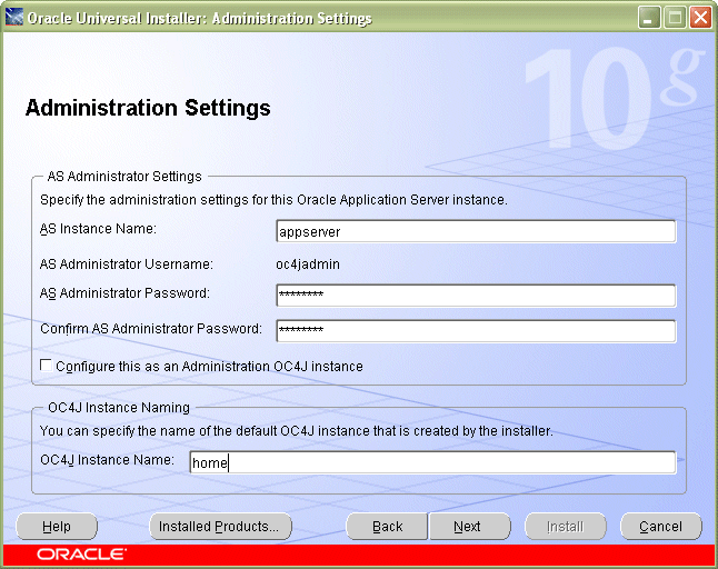 Administration Settings screen Administration Settings screen