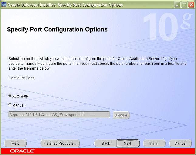 Specify Port Configuration Options screen Specify Port Configuration Options screen