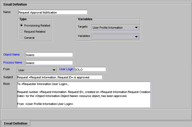 Email Definition Form