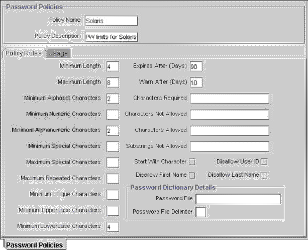 password policies form
