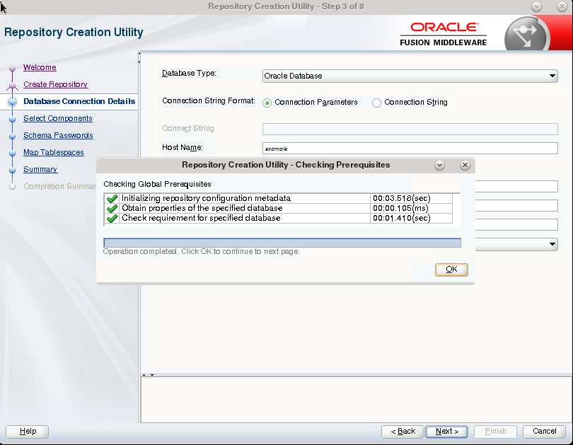 Database Connection Details - Checking Prerequisites window