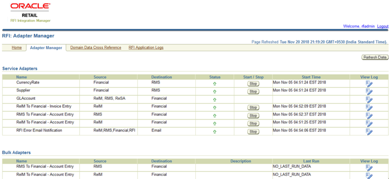 RFI Adapter Manager Screen - CFIN