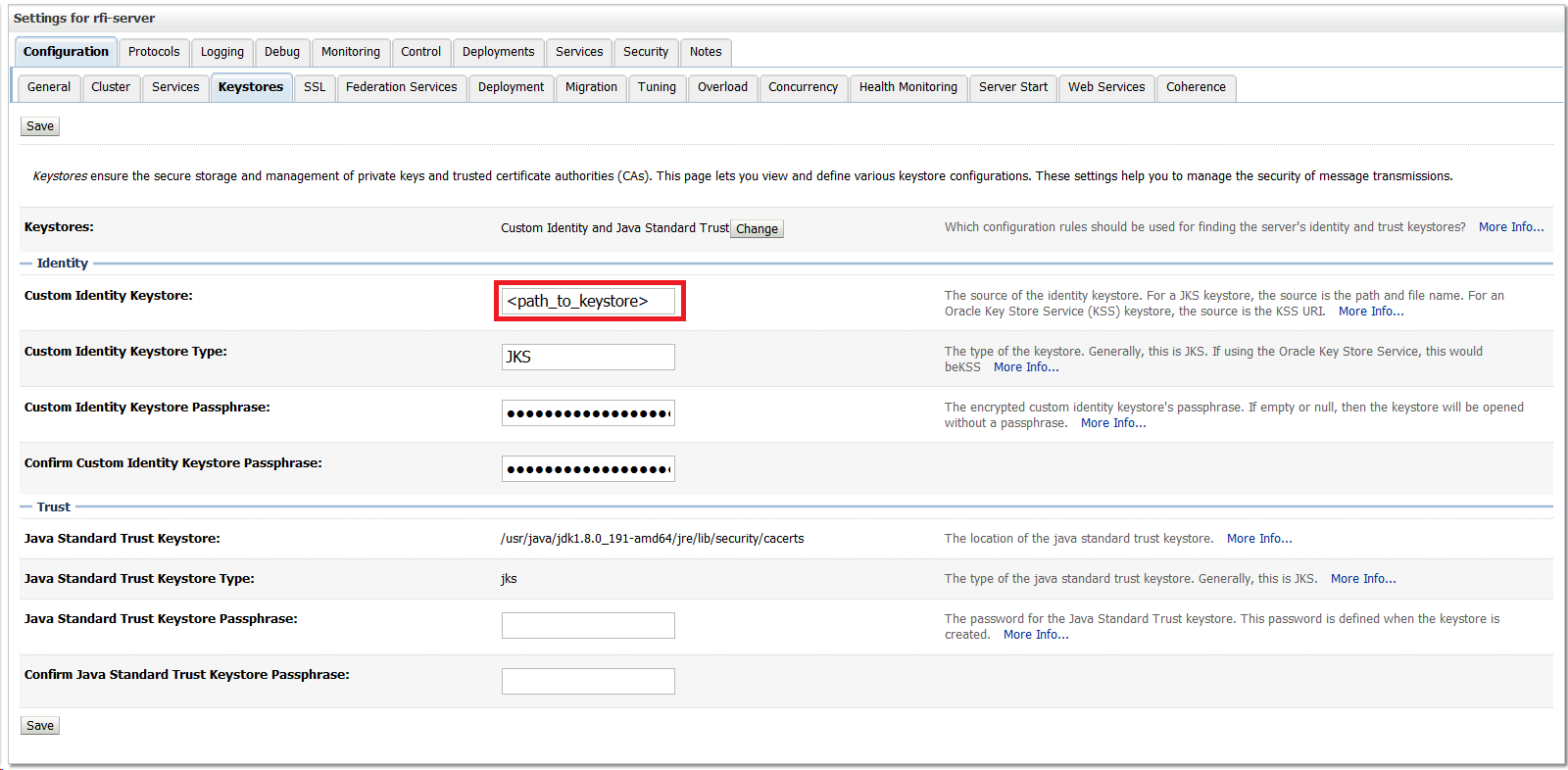Change WebLogic Custom Identity Keystore