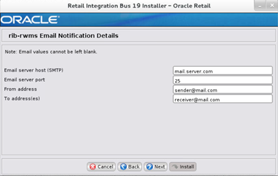 Screen: rib-rwms Email Notification Details