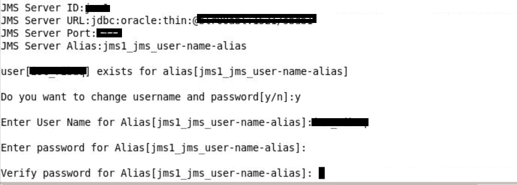 JMS user name alias and password