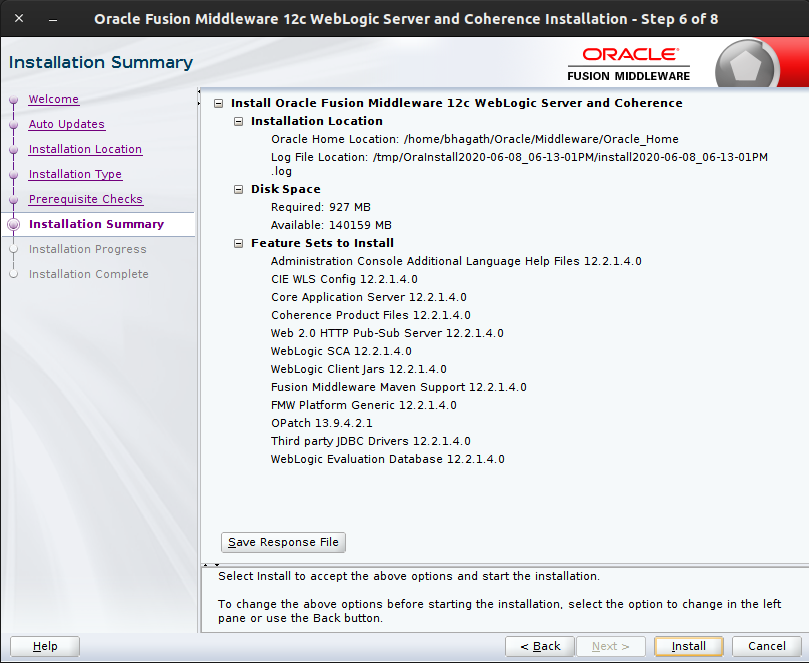Installation Summary window